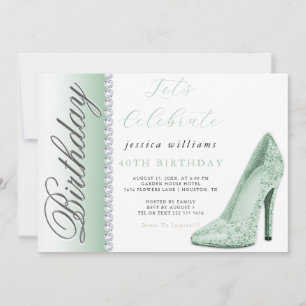Posh Stiletto & Diamonds Grönt Birthday Inbjudningar