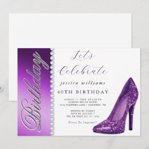 Posh Stiletto & Diamonds Lila Birthday Inbjudningar