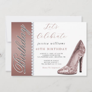 Posh Stiletto & Diamonds Ro Guld Birthday Inbjudningar