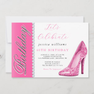 Posh Stiletto & Diamonds Rosa Birthday Inbjudningar