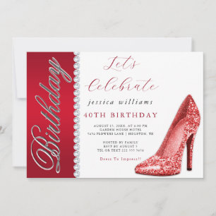 Posh Stiletto & Diamonds Ruby Red Birthday Inbjudningar
