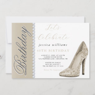 Posh Stiletto och Diamonds Champagne Birthday Inbjudningar