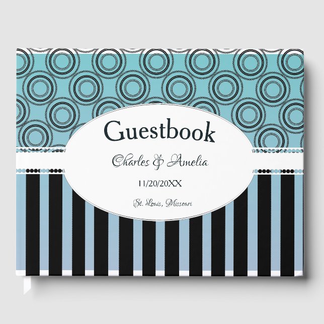 Posh Teal and Blue Bröllopsdag Guestbook Gästböcker (Framsida)