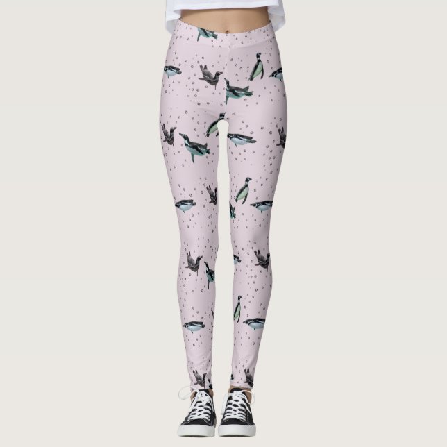 Pösiga pingvinlegginings (dammrosa) leggings (Framsida)
