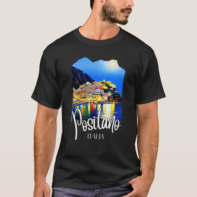 Positano Amalfi Coast At Night T Shirt (Framsida)