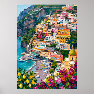 Positano Amalfi-kusten Färgrik italiensk kust Till Poster