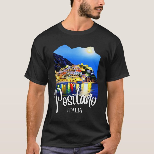 Positano Amalfi Kusten på natten T Shirt (Framsida)