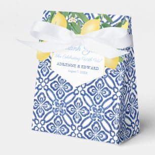 Positano Blå Antika Plattor Och Citroner Bröllop Presentaskar