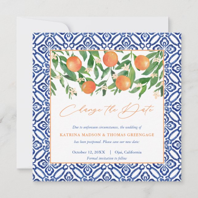 Positano Blue Tiles Sweet Oranges Byte av plan Spara Datumet (Framsida)