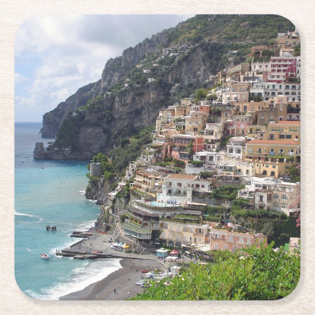 Positano by på den Amalfi kustenkustfartyget Underlägg Papper Kvadrat (Framsidan)