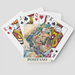 Positano Italien Amalfi-kusten Akvarell Landskap Casinokort