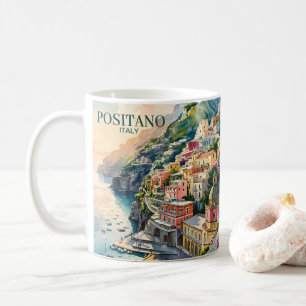 Positano Italien Amalfi-kusten Akvarell Landskap Kaffemugg