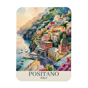 Positano Italien Amalfi-kusten Akvarell Landskap Magnet
