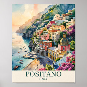 Positano Italien Amalfi-kusten Akvarell Landskap Poster