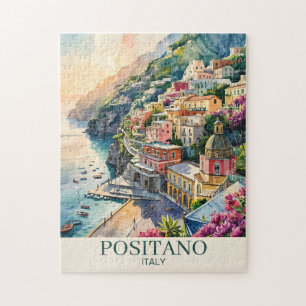 Positano Italien Amalfi-kusten Akvarell Landskap Pussel