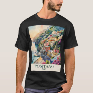 Positano Italien Amalfi-kusten Akvarell Landskap T Shirt