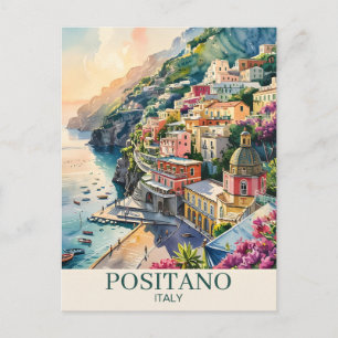Positano Italien Amalfi-kusten Akvarell Landskap Vykort