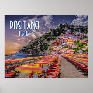 Positano Italien Amalfi Kusten Sunset Travel Poster