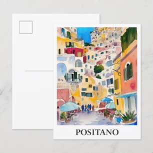 Positano Italien Art Watercolor Travel Vykort