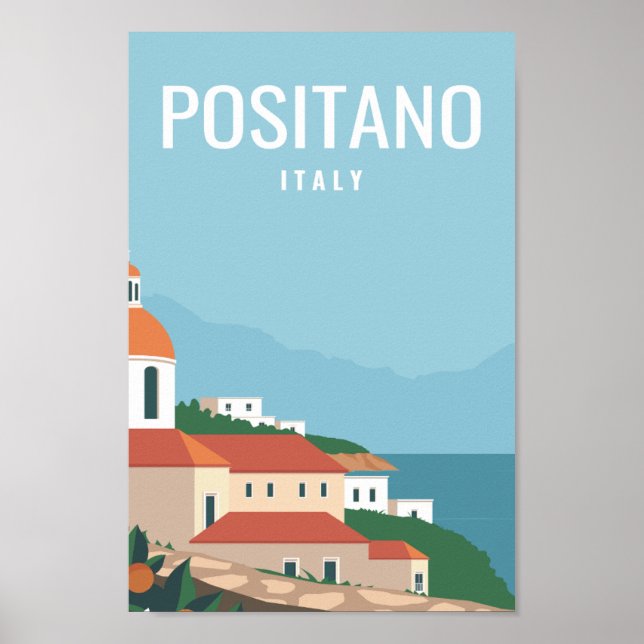Positano Italien Berömd Travel Ställe Illustration Poster (Framsidan)