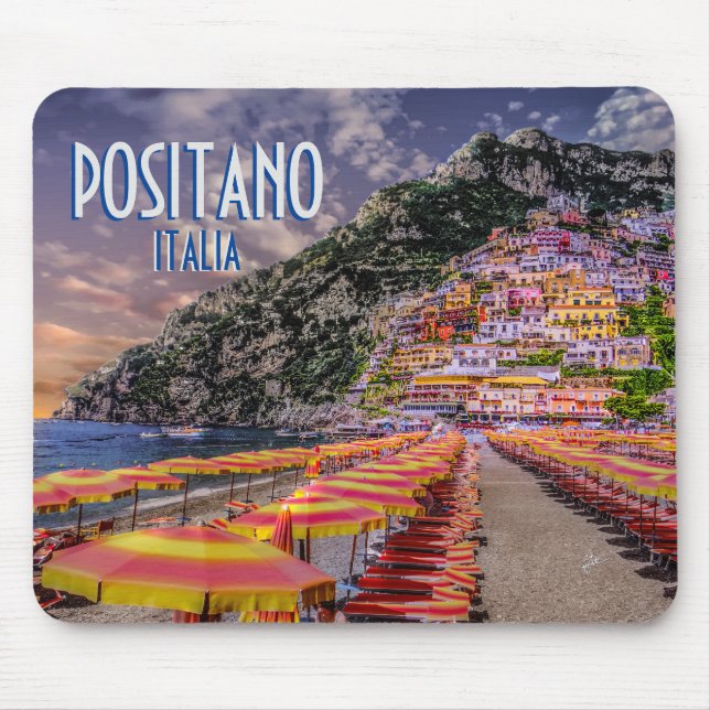 Positano Italien Cliff Homes Amalfi Sunset Retro Musmatta (Framsidan)