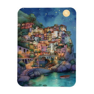 Positano, Italien - Kustbyn och Starry Himmel Magnet
