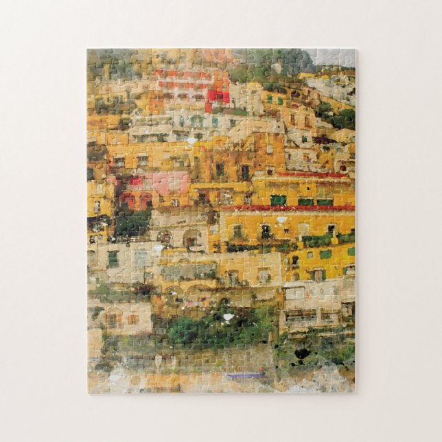 positano italien Medelhavet vattenfärg Pussel (Vertikal)
