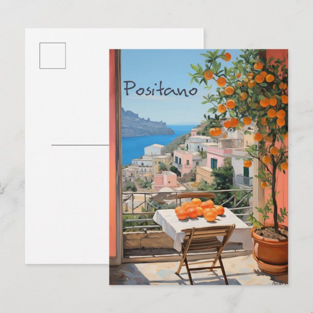 Positano Italien Resa Stad Måleri Estetik Vykort (Fram/baksida)