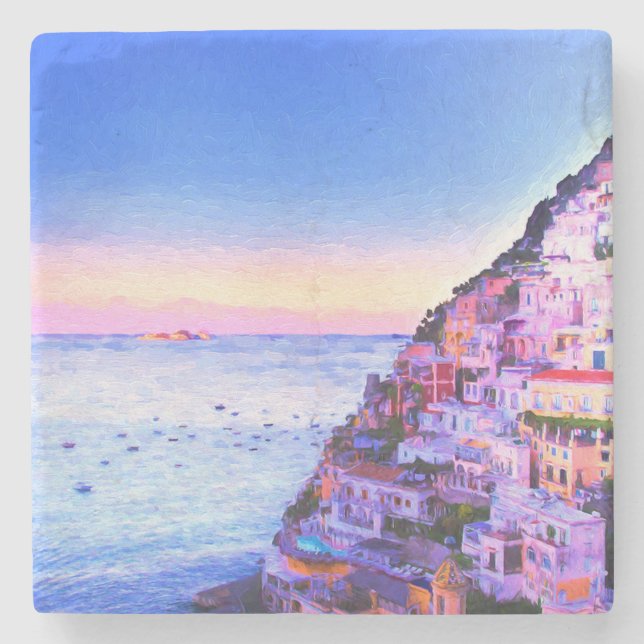 Positano, Italien Solnedgång Stencoaster Stenunderlägg (Framsidan)