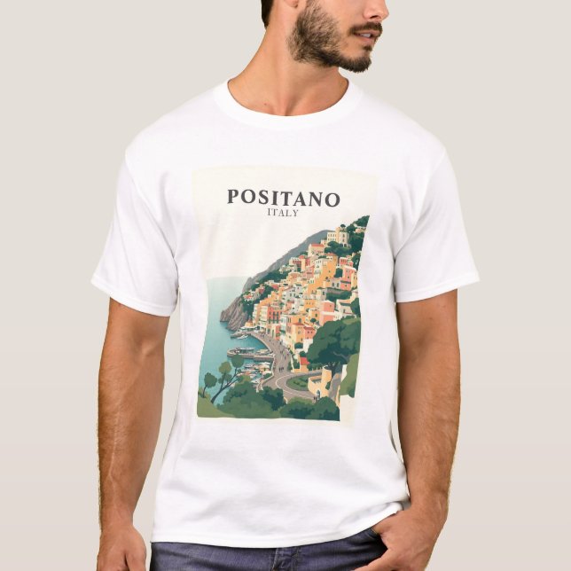 Positano, Italien Stad Vintage  T Shirt (Framsida)