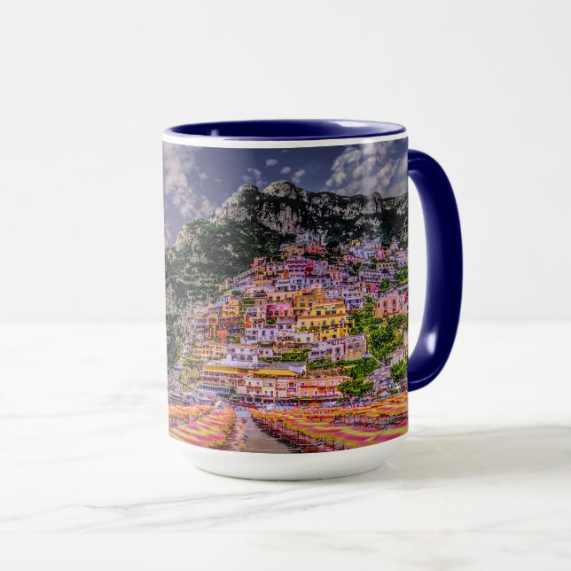 Positano Italien Sunset Amalfi Kusten Travel Mugg (Framsida höger)