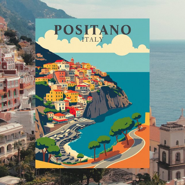 Positano, Italien Vintage Kustvatten Vykort (Positano, Italy Vintage Coastal Postcard)