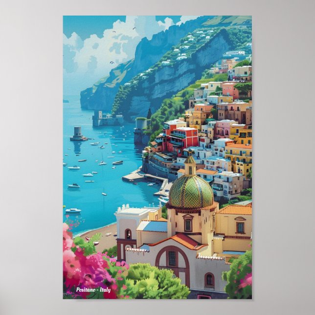 Positano Italien Vintage resor Poster (Framsidan)