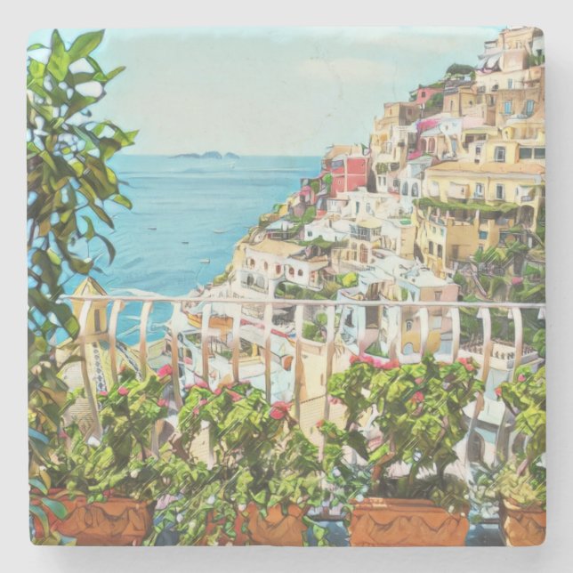 Positano Italien Vy Underlägg Sten (Framsidan)