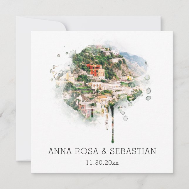 *~* POSITANO Italienska AR20 OSA QR Bröllop Inbjudningar (Framsida)