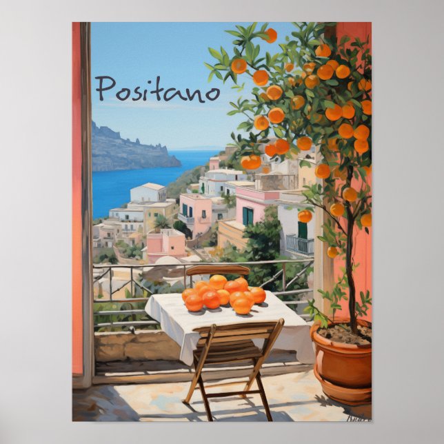 Positano Italy Travel City Painting Aesthetic Poster (Framsidan)
