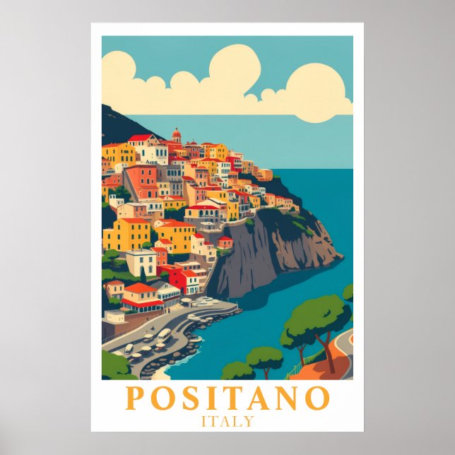 Positano Italy Vintage Travel Amalfi Coast Art Poster (Framsidan)