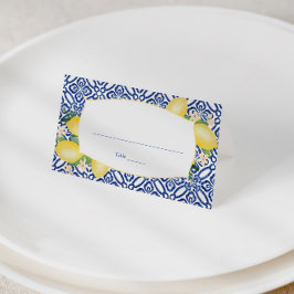 Positano Lemons Blue och White Mönster Bröllop Placeringskort