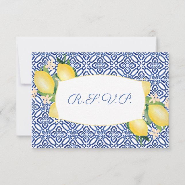 Positano Lemons Blue Tiles Bröllop Meal Choice OSA Kort (Framsida)