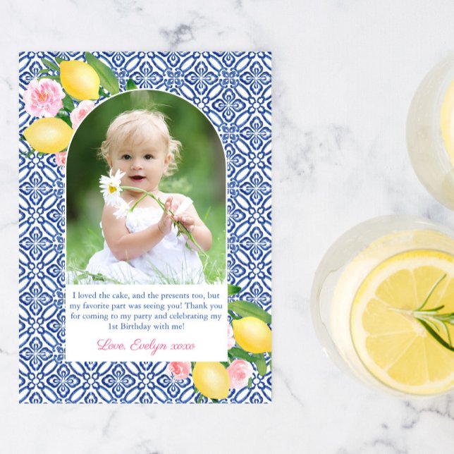 Positano Lemons Blue Tiles Girl Birthday Bild Tack Kort (Skapare uppladdad)