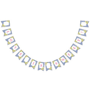 Positano Lemons Blue White Tile Showen Birdday Vimplar