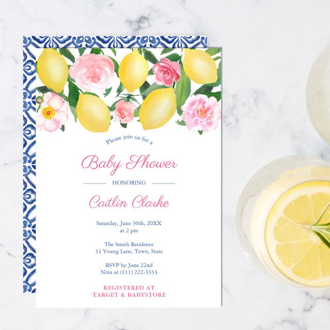 Positano Lemons Rosa ros Baby Shower Party Inbjudningar (Skapare uppladdad)