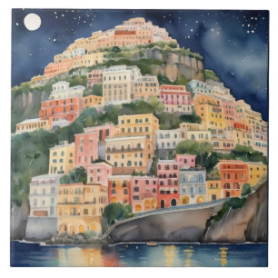 Positano Night, Italien, Italienska Kusten Waterco Kakelplatta