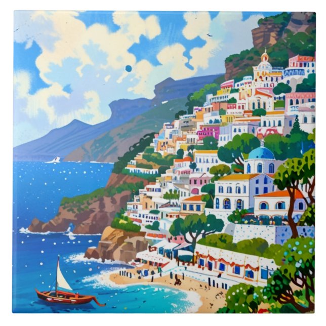 "Positano Village", Italien, italienska Kusten Wat Kakelplatta (Framsidan)
