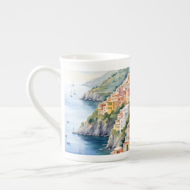 Positano: Watercolor Charm Italien'Amalfi Kusten Benporslin Mugg (Vänster)