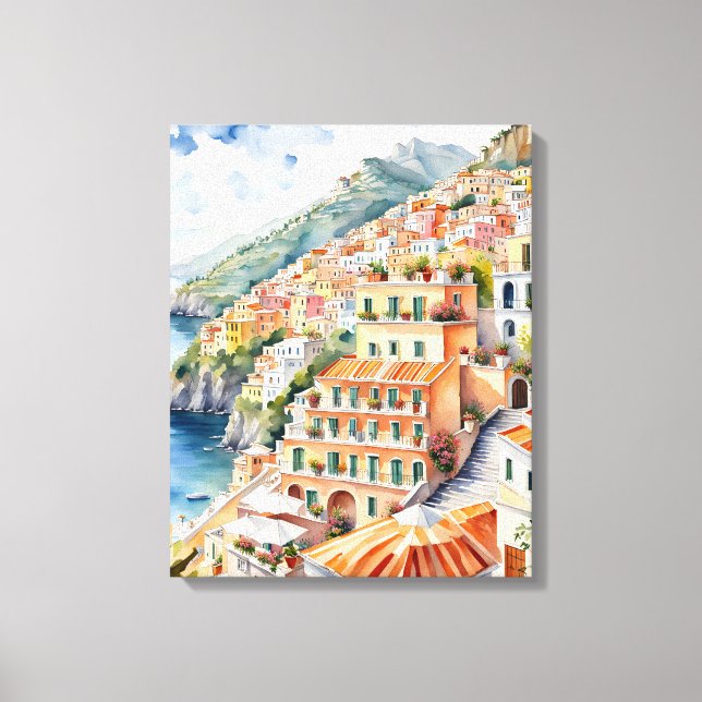 Positano: Watercolor Charm Italien'Amalfi Kusten Canvastryck (Framsida)
