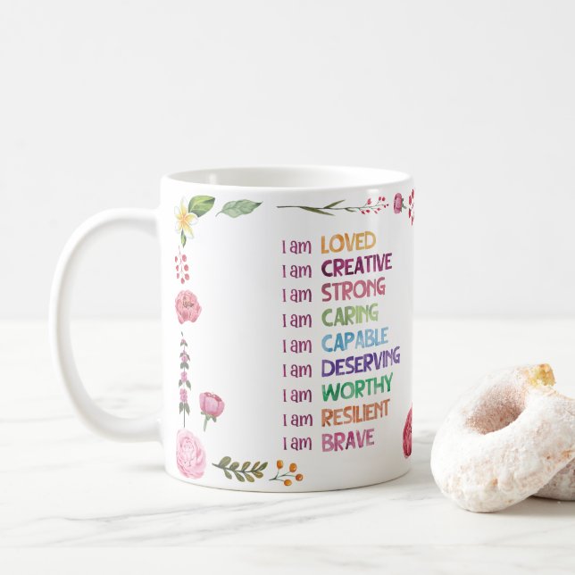 Positiv bekräftelse blommstil  kaffemugg (Med munk)