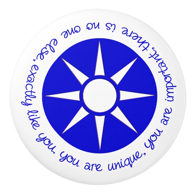 Positiv bekräftelse Du är unik blå Knopp (Framsidan)