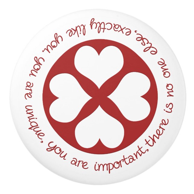 Positiv bekräftelse Du är unika röda hjärtan Knopp (Framsidan)