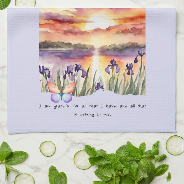 Positiv bekräftelse på tacksamhet kökshandduk (Vikta)